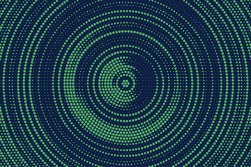 Radial halftone gradient background. Dotted concentric texture with fading effect. green and black circle shade wallpaper. Grunge rough vector. Monochrome backdrop