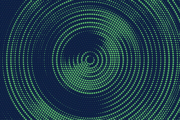 Radial halftone gradient background. Dotted concentric texture with fading effect. green and black circle shade wallpaper. Grunge rough vector. Monochrome backdrop