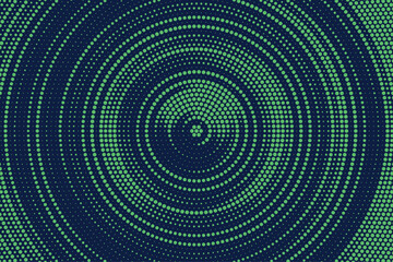 Radial halftone gradient background. Dotted concentric texture with fading effect. green and black circle shade wallpaper. Grunge rough vector. Monochrome backdrop