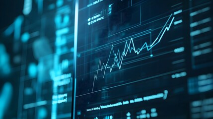 Close-up digital screen showing line graph with upward and downward trends, symbolizing cancer research progress and setbacks, medical charts and scientific symbols in background