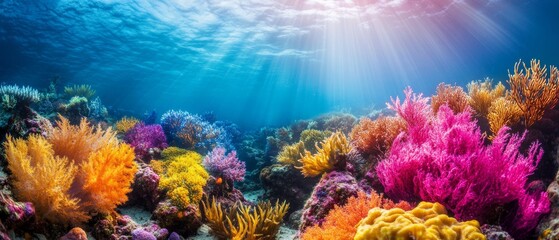 colorful corrals and seaweeds under water