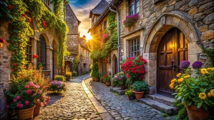 Fototapeta premium Medieval Streetscapes: Explore Charming Cobblestone Alleys and Historic Architecture