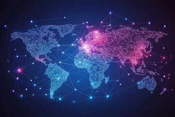 Fototapeta premium Map of the planet. Global social network. Future. Vector.Green futuristic background with planet Earth. Internet and technology. Floating Green plexus geometric background.