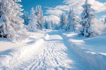 Fototapeta premium Winter season background in white snow landscape