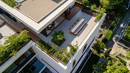 Fototapeta premium Contemporary home with a patio and trees