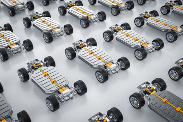 Ev car or electric vehicle with battery pouch cells in a row