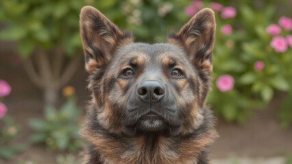 Naklejka premium german shepherd yawning on the couch