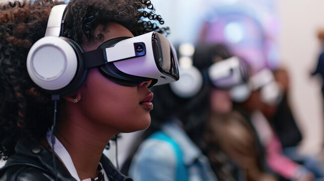 Tech festival with AI and virtual reality showcases, where attendees explore the future of technology through immersive experiences.