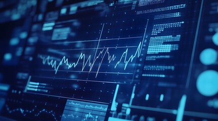 Close-up digital screen showing line graph with upward and downward trends, symbolizing cancer research progress and setbacks, medical charts and scientific symbols in background