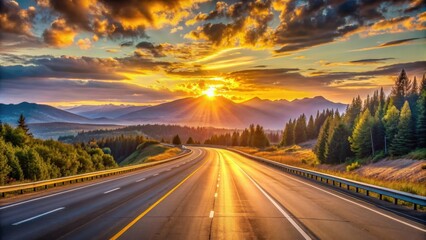 Scenic view of Sunrise Highway during golden hour , sunrise, highway, road, travel, journey, morning, sunshine