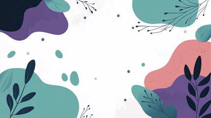 Abstract background with organic shapes, leaves, and dots in pastel colors.