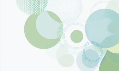 Abstract background with overlapping circles in green and blue hues on a white background.
