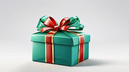 Fototapeta premium a green gift box with a bow on a white background stock photo - green gift