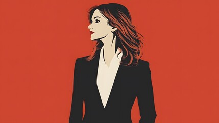 Fototapeta premium A Woman in a Black Suit with Red Highlights Gazing Off to the Side