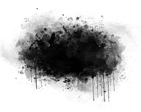 Black graffiti spray paint frames ink splatters and drips, stencil border, Grunge backgrounds, Spray Paint Vector Elements isolated on White Background, Ink blots set, text frame, Street style.