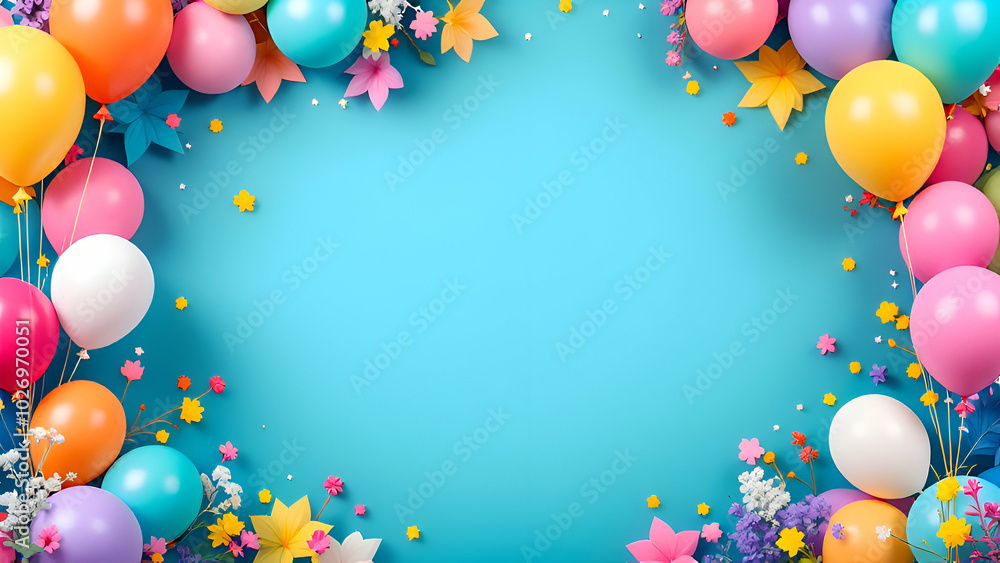 Poster balloons and confetti with copy space background