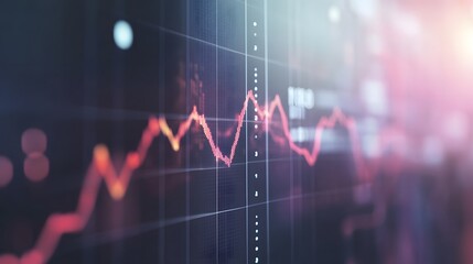 Close-up digital screen showing line graph with upward and downward trends, symbolizing cancer research progress and setbacks, medical charts and scientific symbols in background