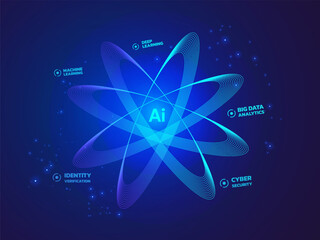 Power of Artificial intelligence with letter AI in Abstract circle curved waves Technology Analysis vector design concept. AI technology for advance technology, robotic, web, new technology, ui, data.