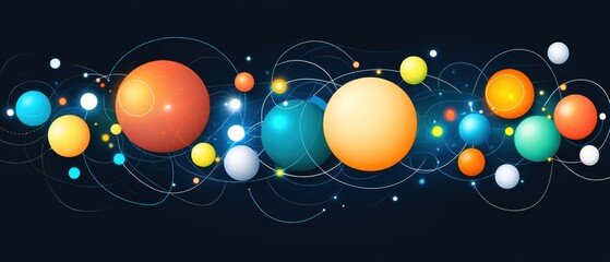 Fototapeta premium A vibrant illustration of colorful planets and spheres against a dark backdrop, symbolizing the beauty of space and cosmos.