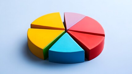 Obraz premium Colorful Wooden Pie Chart on a Light Blue Background