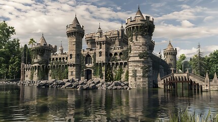Obraz premium Historic castle with a bridge over water