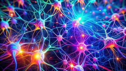Obraz premium An animated depiction of the nervous system in a vibrant synth wave color scheme, neurons, nerves, biology