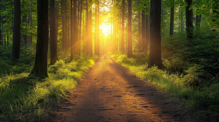 Obraz premium Serene forest therapy walk, mindful nature connection 