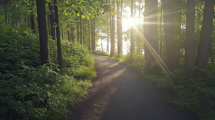 Fototapeta premium Serene forest therapy walk, mindful nature connection 