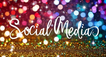 Naklejka premium social media calligraphic lettering on colorful bokeh glitter festive sparkles background