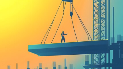 Construction Worker Directing the Placement of a Concrete Slab