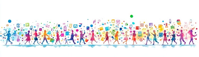 Colorful Watercolor Illustration of Merchants and Shoppers