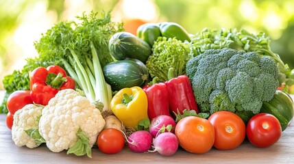 Close-up of vibrant fresh vegetables and fruits on wooden table, symbolizing healthy blood pressure foods, emphasizing natural nutrition and wellness.
