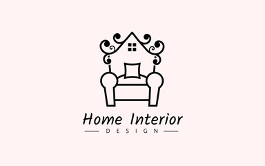 Luxurious Home Interior Logo Design With Luxurious Sofa And Home Concept, Simple Line Art Home Decor Logo