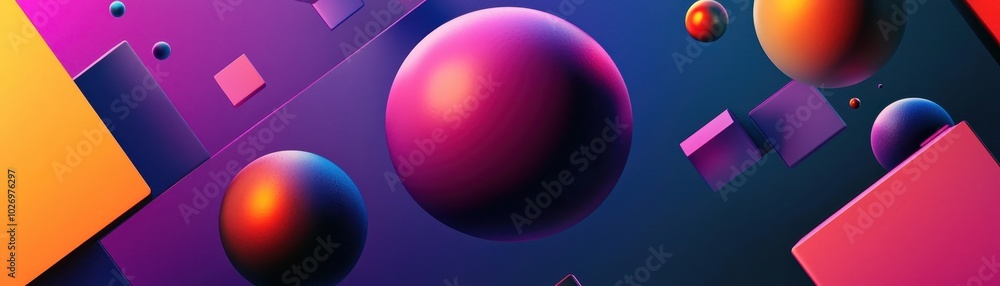 Poster vibrant 3d geometric shapes in dynamic colors create a futuristic and abstract digital background, e