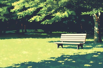 Obraz premium A rustic park bench covered in golden leaves, set in a tranquil autumn park, ideal for cozy and serene landscape visuals.