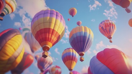 Obraz premium Colorful Hot Air Balloons Launching in Clear Sky