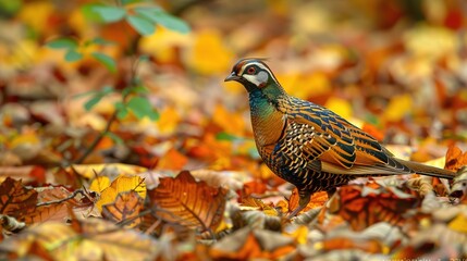 Elegant partridge bird standing in natural habitat, showcasing detailed plumage and calm demeanor. A beautiful representation of wildlife in its serene environment.