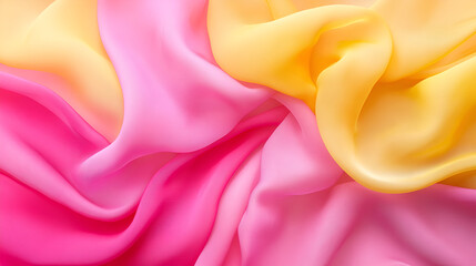 Obraz premium Pastel silk waves elegant multicolored fabric texture for fashion and luxury branding, background of yellow and pink chiffon fabric, Fabric texture background, tissue, textile, cloth, fabric