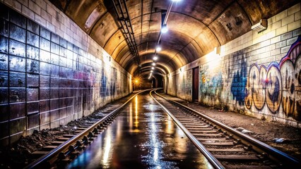 Moody Black and White Underground Tunnel Scene for Atmospheric Stock Photography