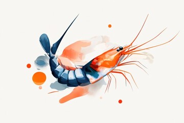 An abstract colorful shrimp, isolate on white background, featuring bold strokes and dynamic forms.