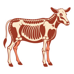 Cow Skeleton, vintage vector illustration on white background