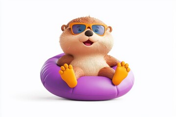 A 3D cartoon sea otter character, isolate on white background, designed with a whimsical and fun style.