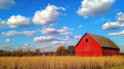 Obraz premium A striking red barn in the countryside, standing tall against the open sky