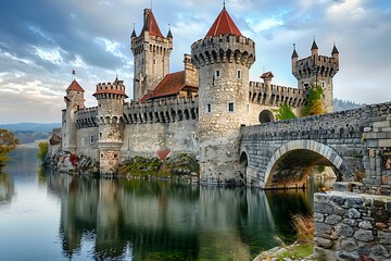Fototapeta premium Historic castle with a bridge over water