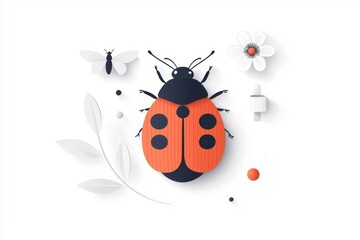 Obraz premium A flat style ladybug illustration, isolate on white background, featuring simple shapes and bold colors.