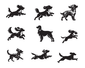 Naklejka premium Collection of English Springer Spaniel vector illustration - English Springer Spaniel Dog Silhouette Clipart Design