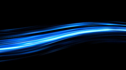 Bright electric blue light trails twisting in a spiral around a black void, creating a sense of depth and dynamic movement, Glow effect, Ribbon glint, Abstract rotational border lines, Power energy