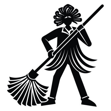 recommend clip art: mop line art design logo icon concept illustration silhouette