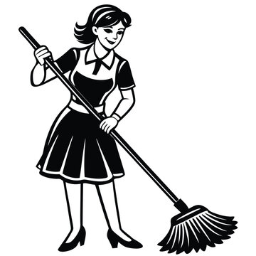 recommend clip art: mop line art design logo icon concept illustration silhouette