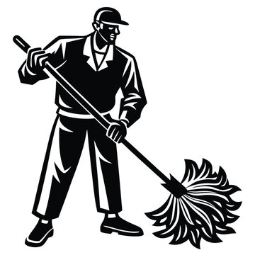 recommend clip art: mop line art design logo icon concept illustration silhouette